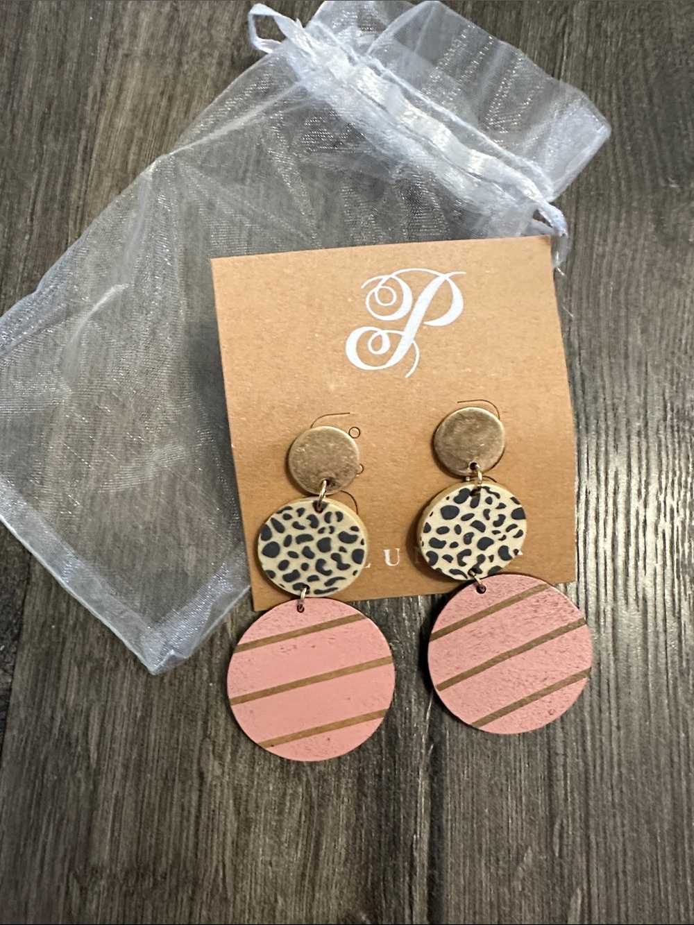 Plunder Pink and Gold Leopard & Striped Double Drop Earrings